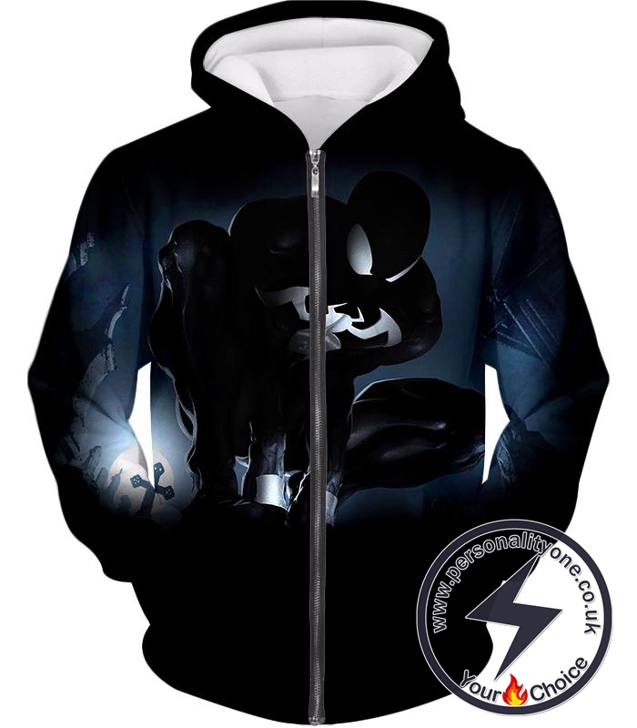 Animated Black Spiderman Cool Action Zip Up Hoodie